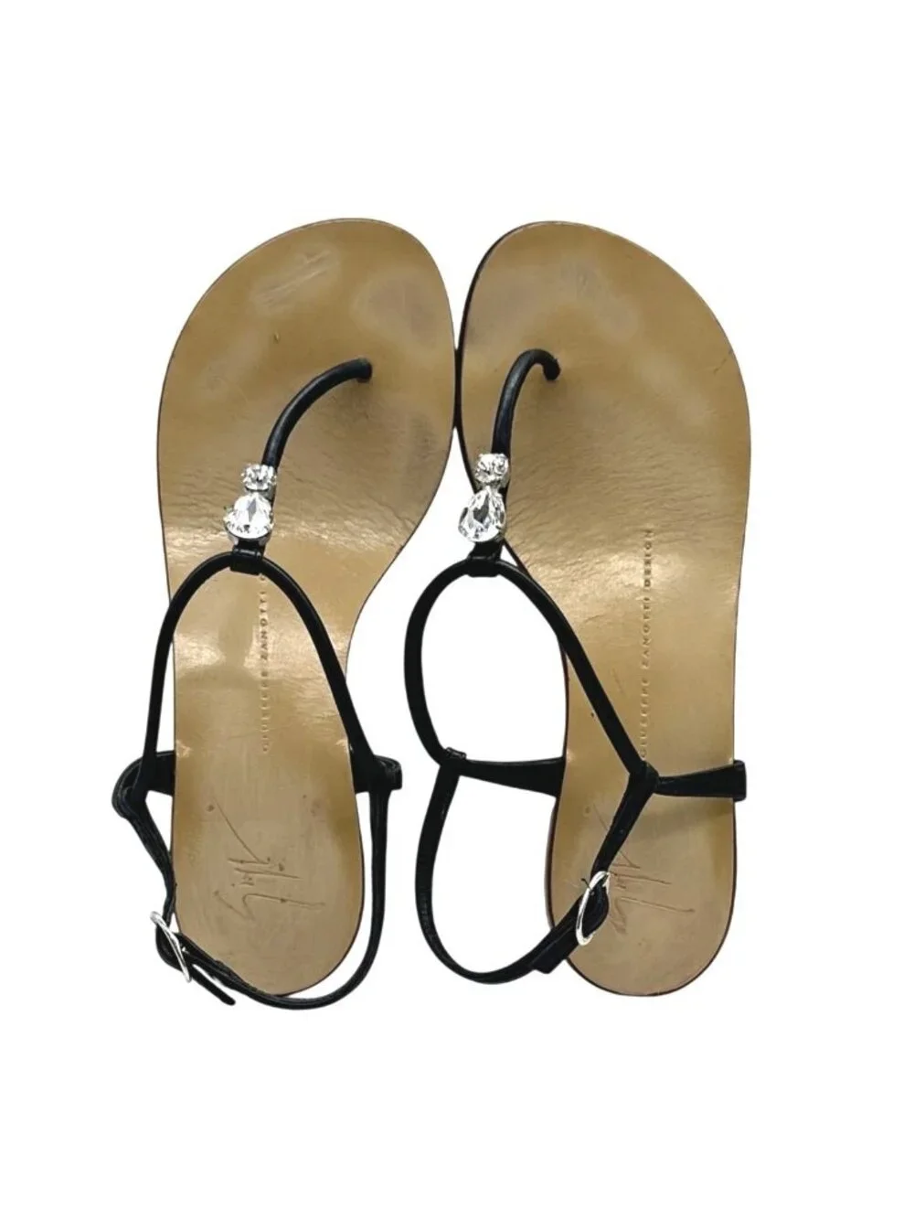 Giuseppe Zanotti Crystal Embellished Leather Thong Sandals 36.5 6.5 Bling Jewel